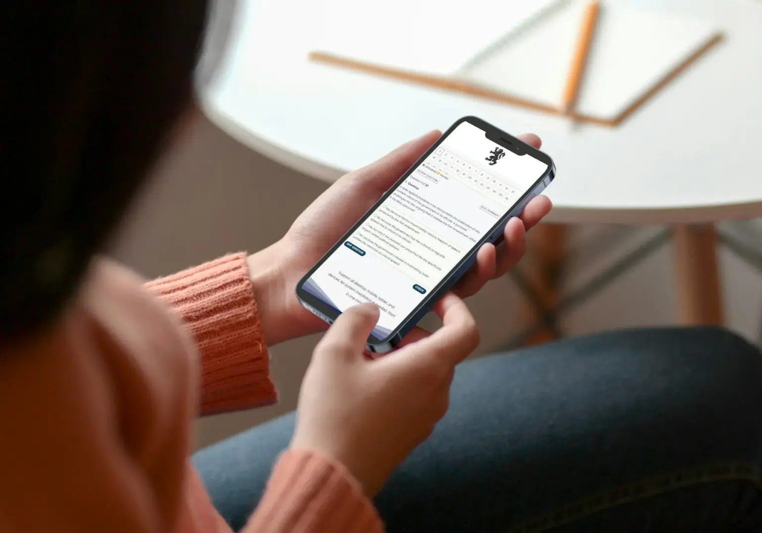 Candidate using Health Care Admin Exam on mobile